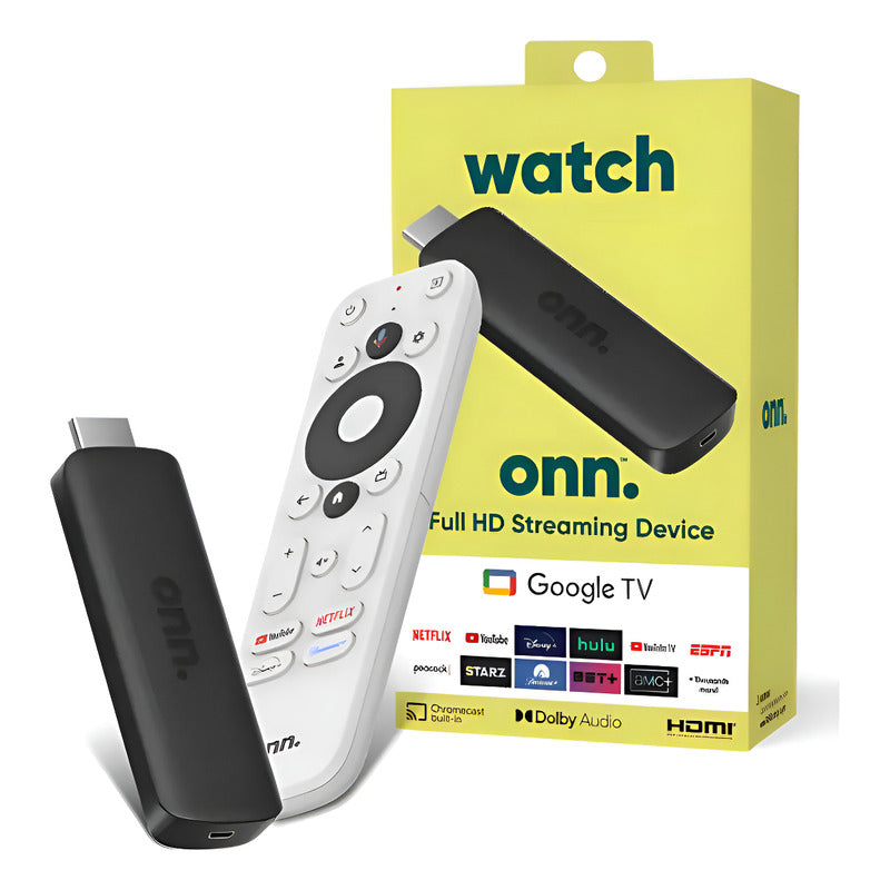 Chromecast Google Onn Full Hd 8 Gb 1,5 Gb Ram Control Remoto - Negro - De Voz