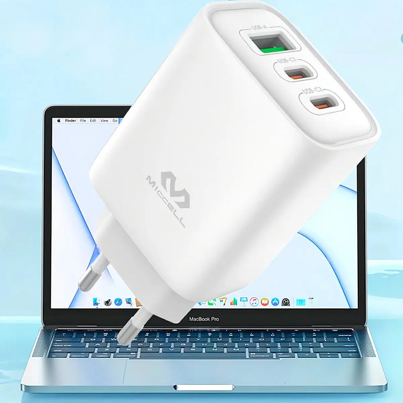 Cargador Miccel Vq-t12 , 2 Puertos Usb-c Y 1 Usb-a Miccell Blanco