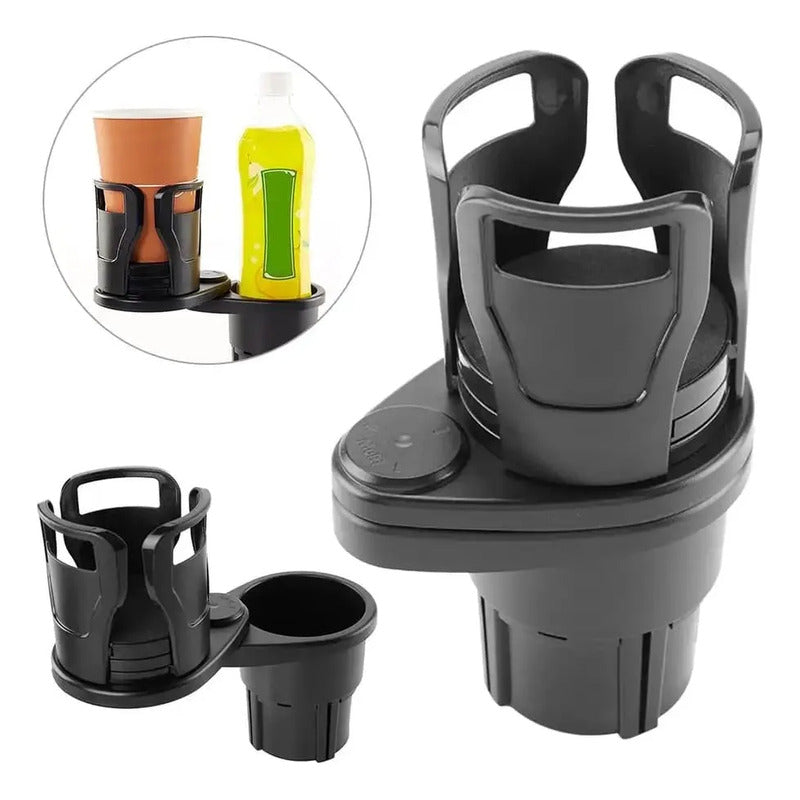 Soporte Porta Vaso Doble Con Expansor Para Auto Negro