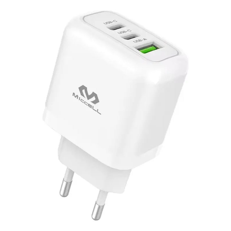 Cargador Miccel Vq-t12 , 2 Puertos Usb-c Y 1 Usb-a Miccell Blanco