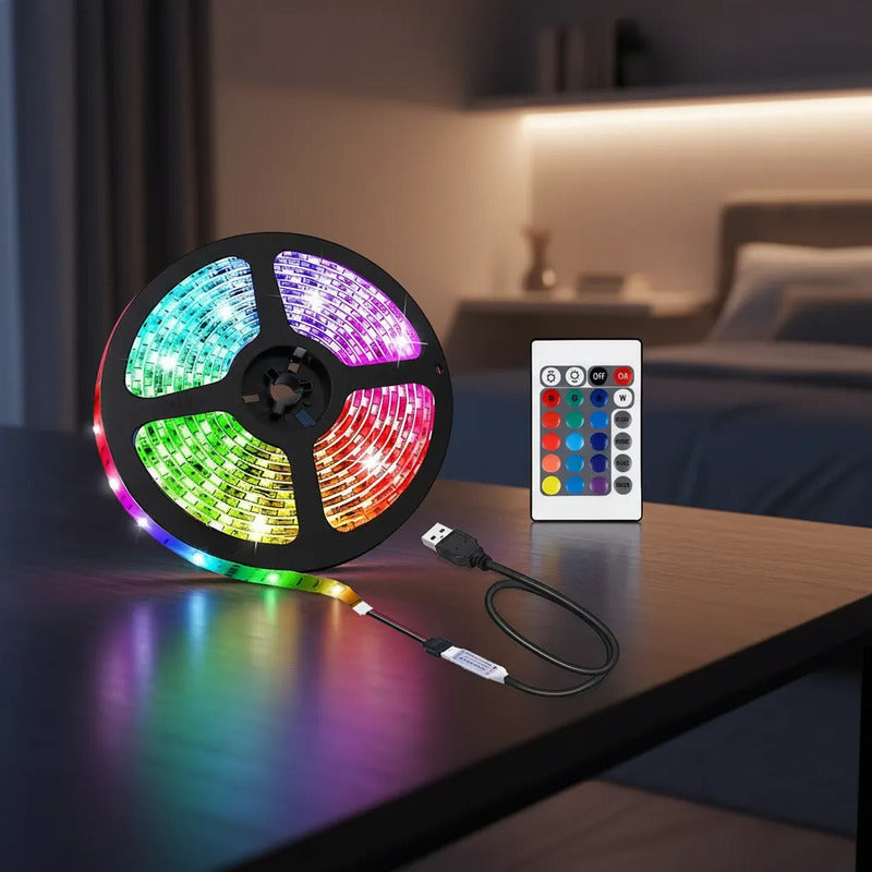 Tira De Luz Led Usb Rgb De 5 Metros Con Control Incluido Rgb