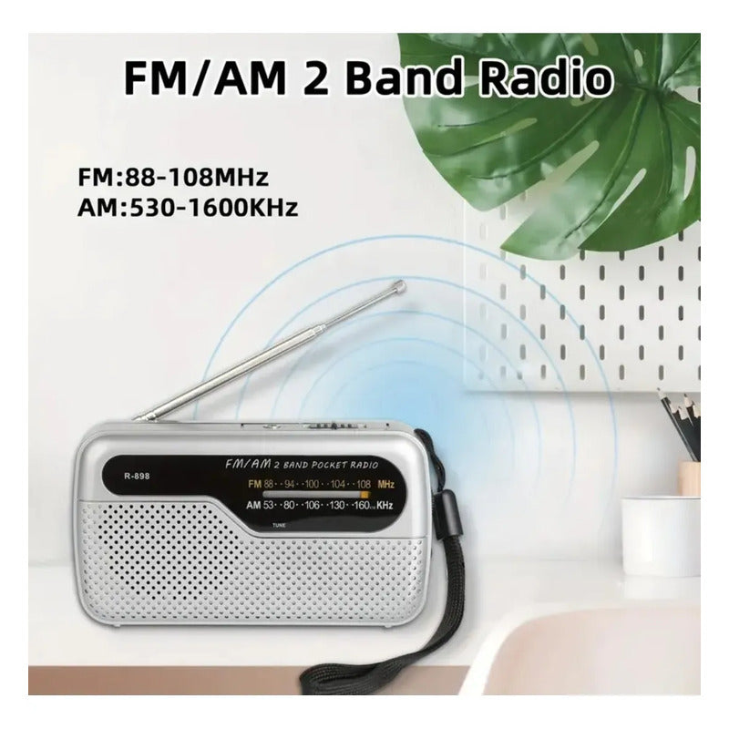 Radio Portátil De Bolsillo Am Fm R-898 Plateado