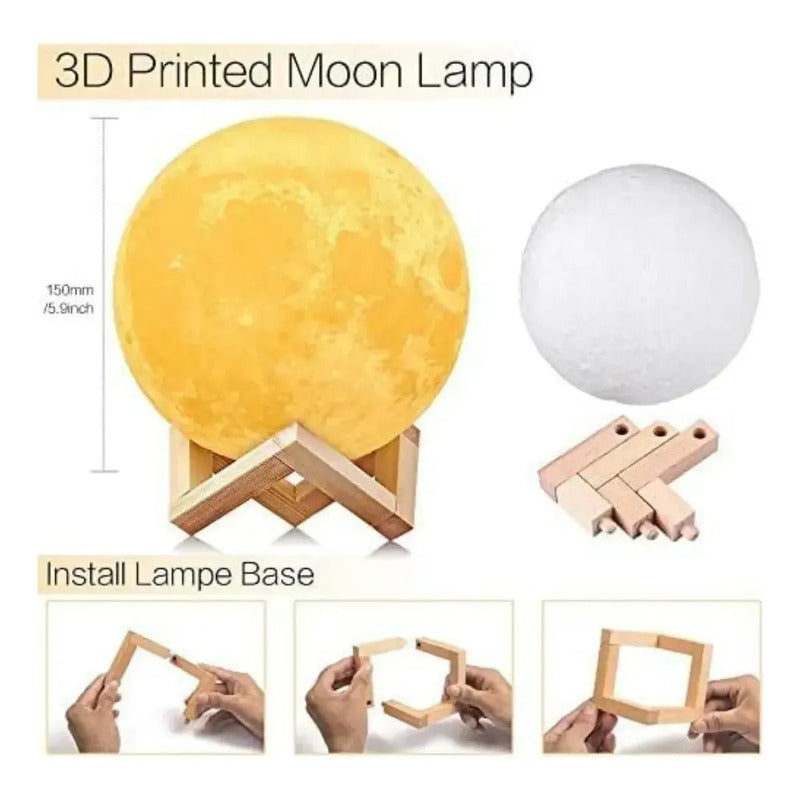 Veladora Lampara Luna 3d Cálida Recargable Táctil Luz Cálida