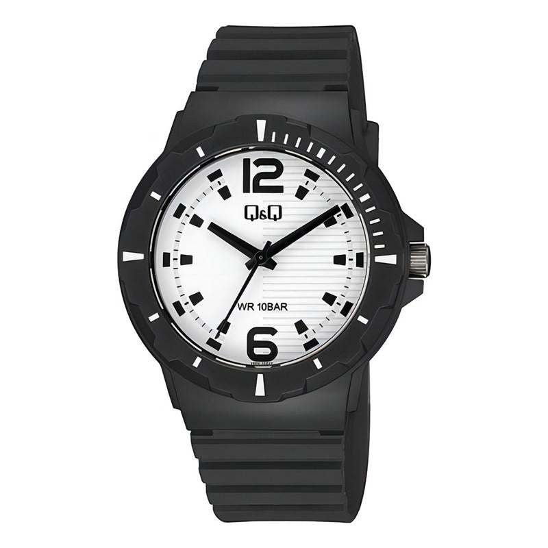 Reloj Q&q Pvc Modelo V02a-005vy Negro Blanco V02a005vy