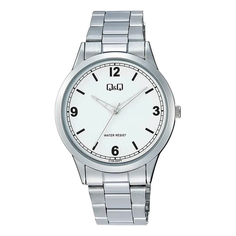Reloj Analógico Q&q De Acero Inoxidable Con Esfera Blanca Plateado Blanco