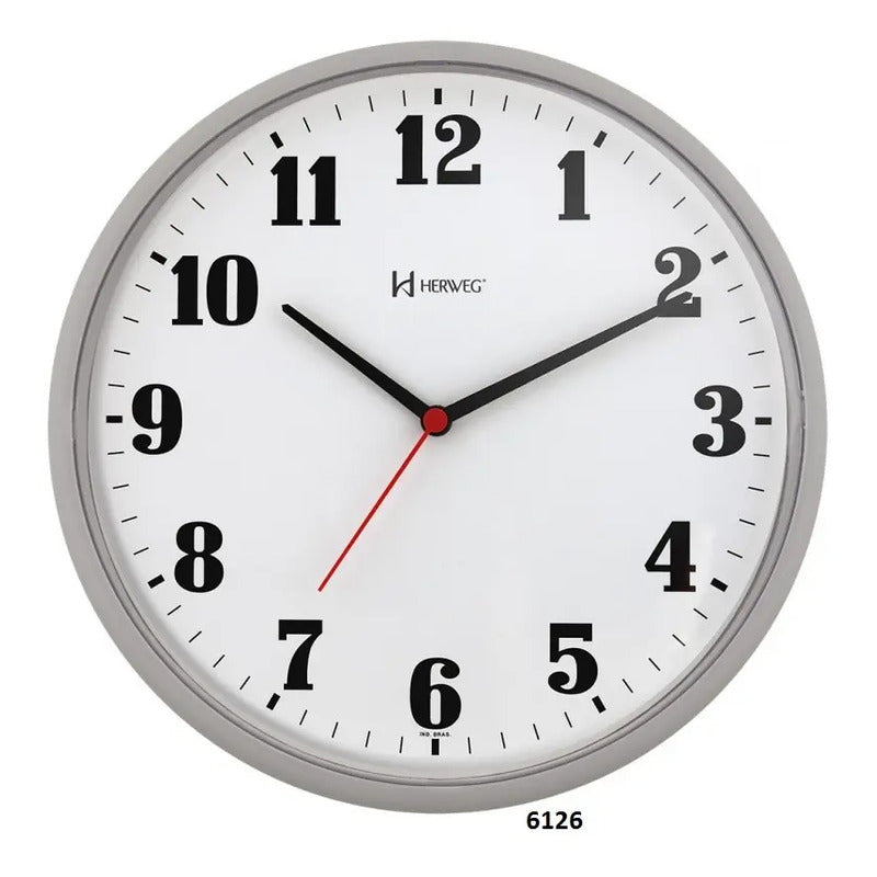 Reloj De Pared Analógico Herweg 6126 Con Diseño Moderno 26cm Gris Blanco