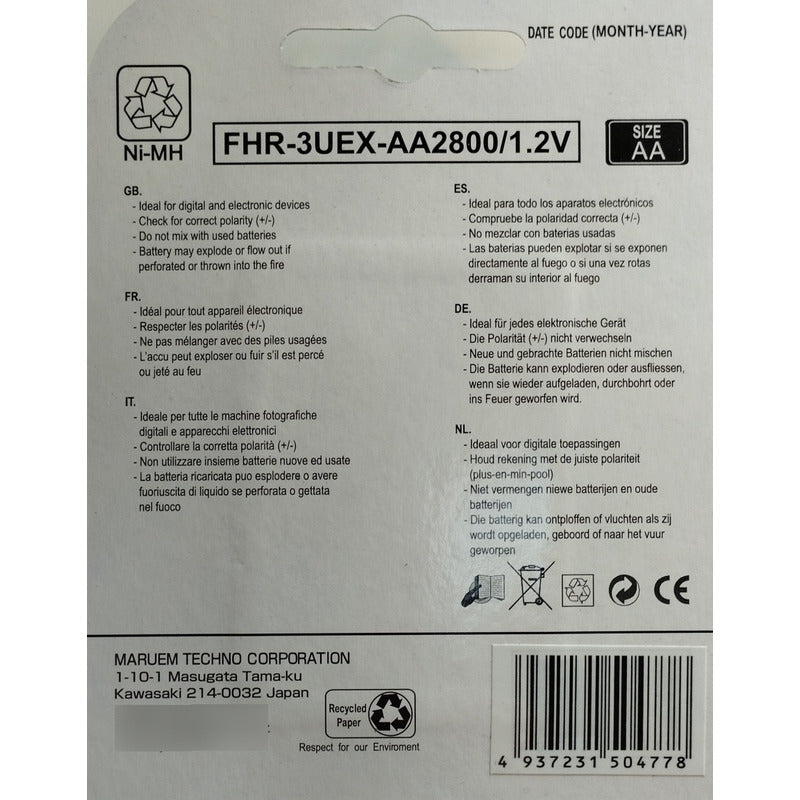 Pila Aa Recargable Fujicell 2800mah. Gran Canal.