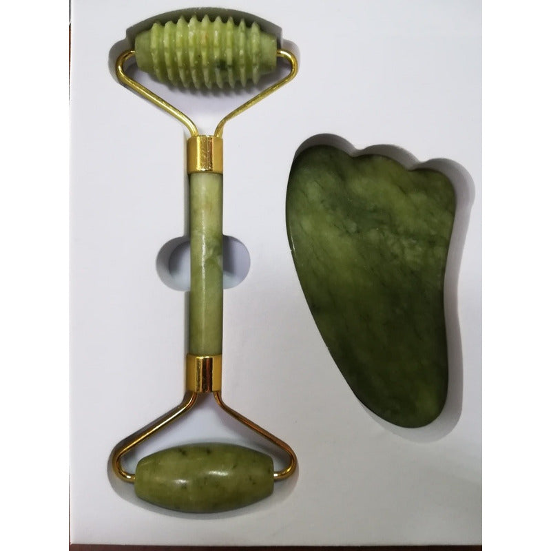 Rodillo De Jade Y Piedra Gua Sha.masajeador Facial. Gc.  Todo Tipo De Piel