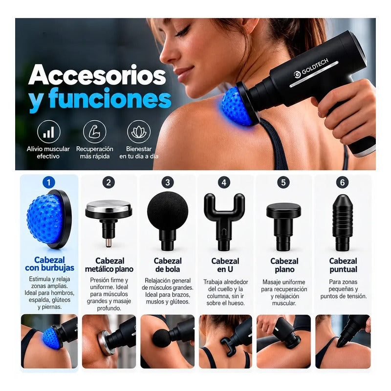 Masajeador Eléctrico Goldtech Pulsepro Frio Calor Negro