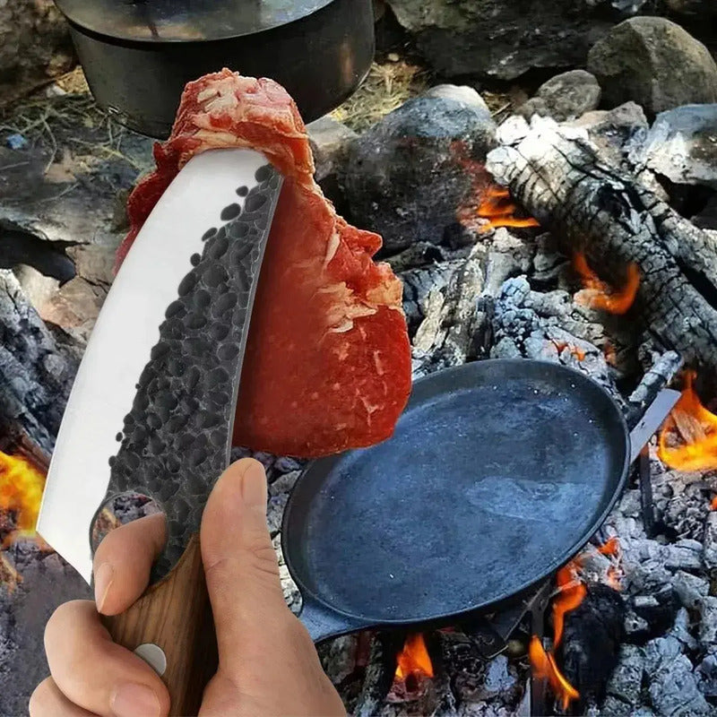Cuchillo Chef De Cocina Hoja Martillada Con Funda Cuerina Negro