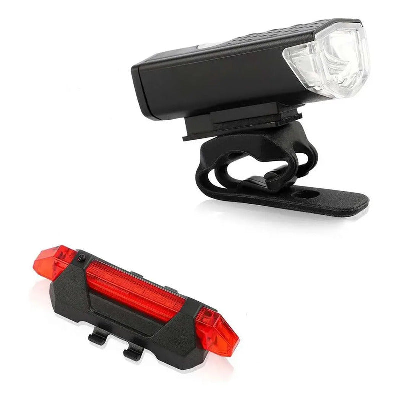 Kit Luces Led Delantera Y Trasera Bicicleta Recargable Usb Negro
