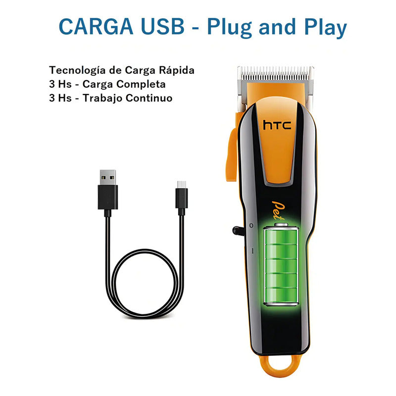 Cortapelo Htc Mascotas Perro Gato Con Accesorios. Recargable Naranja/negro