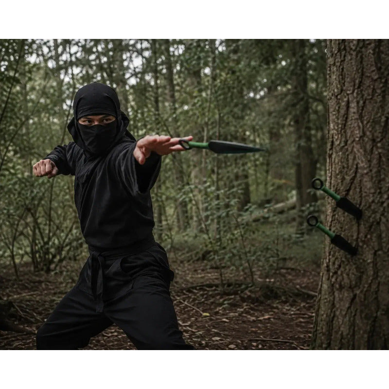 Cuchillo Kunai De Lanzamiento Ninja X 3 Con Funda Negro/verde