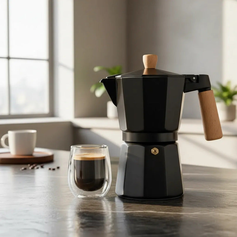 Cafetera Tipo Italiana 6 Tazas Cafe Expreso Negra Negro