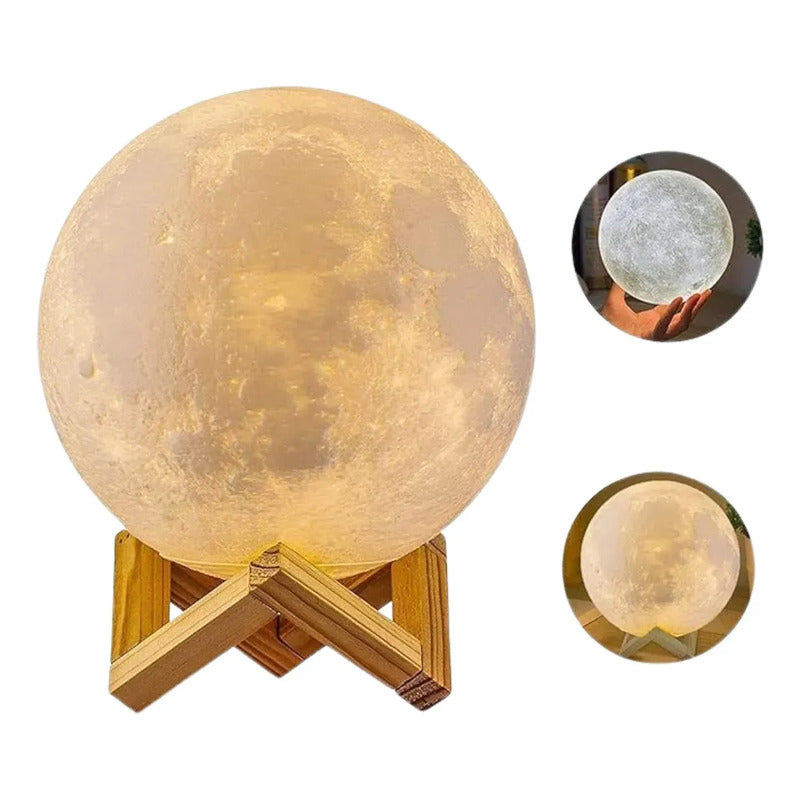 Veladora Lampara Luna 3d Cálida Recargable Táctil Luz Cálida