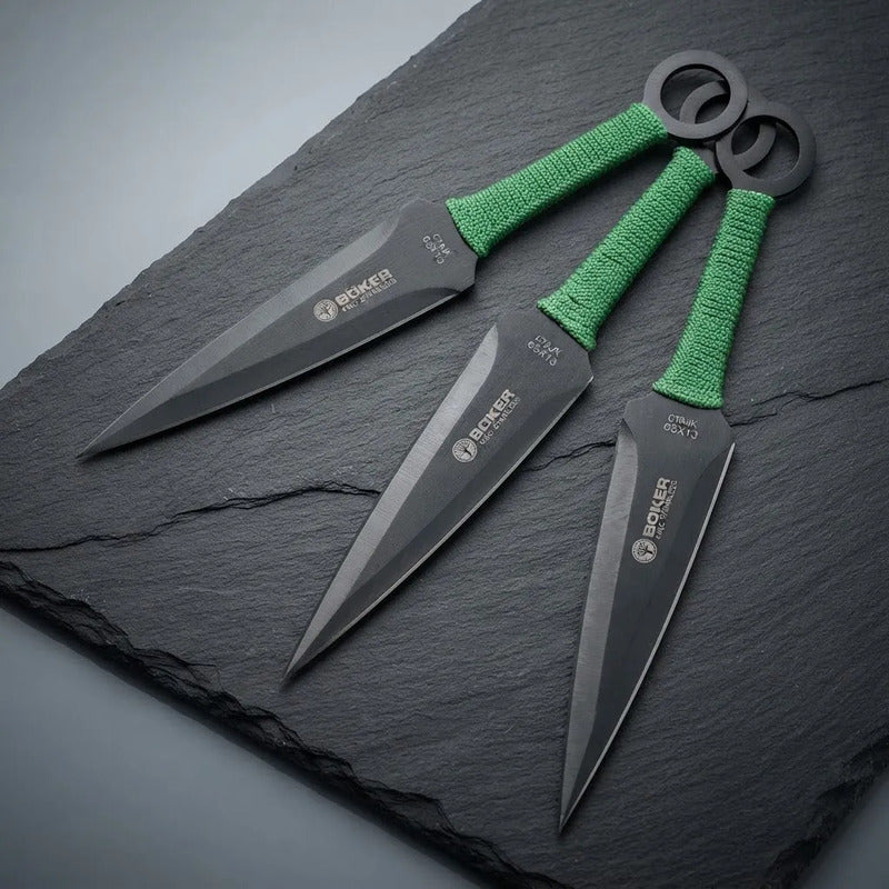 Cuchillo Kunai De Lanzamiento Ninja X 3 Con Funda Negro/verde