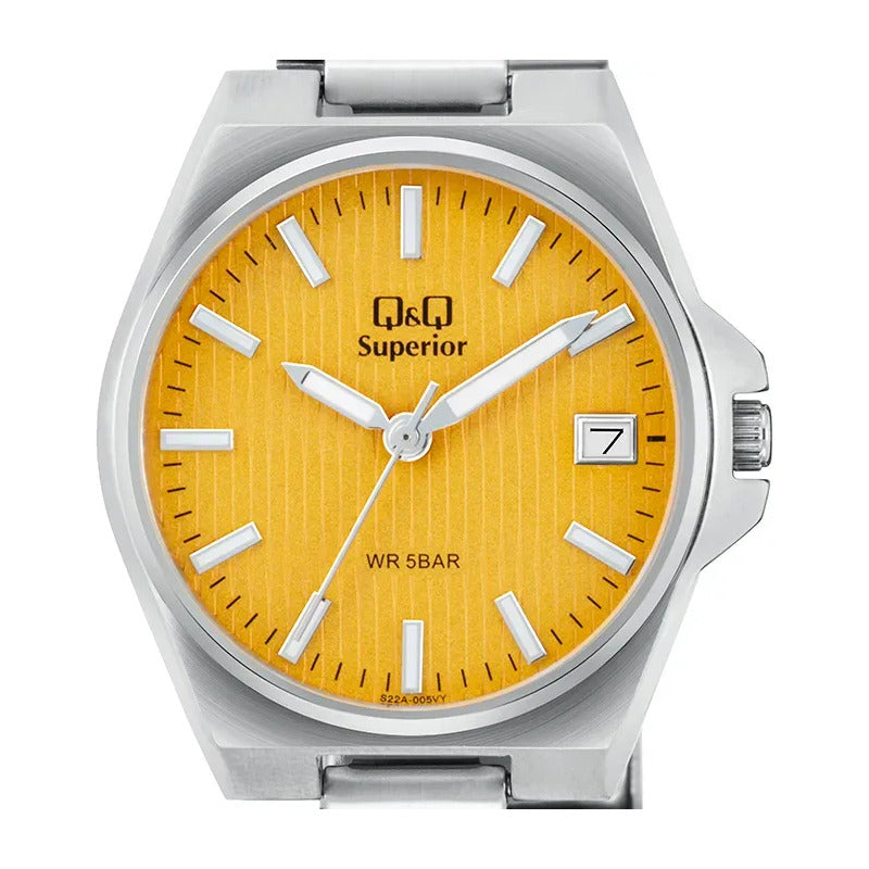 Reloj Qyq Dama Metal Con Calendario S22a005vy Plateado Amarillo