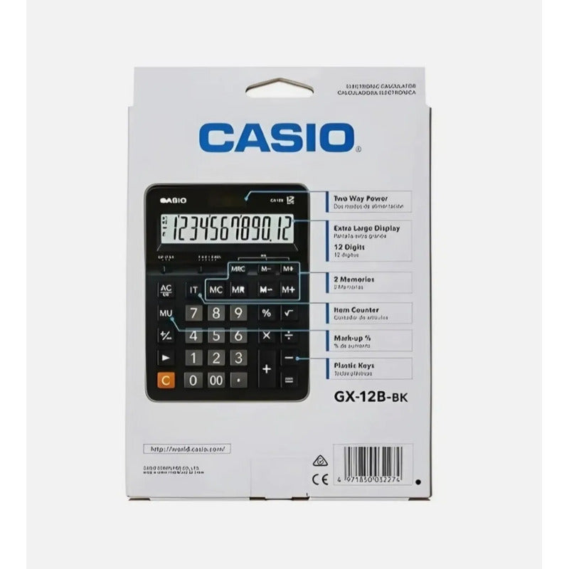 Calculadora Casio Gx-12b A Pila  Numeros Grandes 12 Dígitos Negro