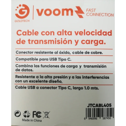 Cable Usb Tipo C. Goldtech. Gran Canal.  Blanco