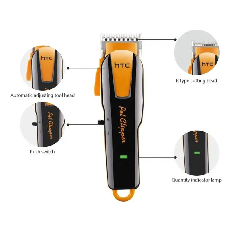 Maquina Corta Pelo Perro Mascota Inalambrica Htc Recargable Negro Y Amarillo
