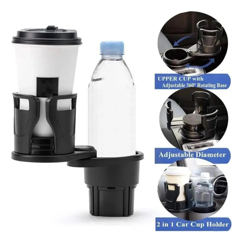 Soporte Porta Vaso Doble Con Expansor Para Auto Negro