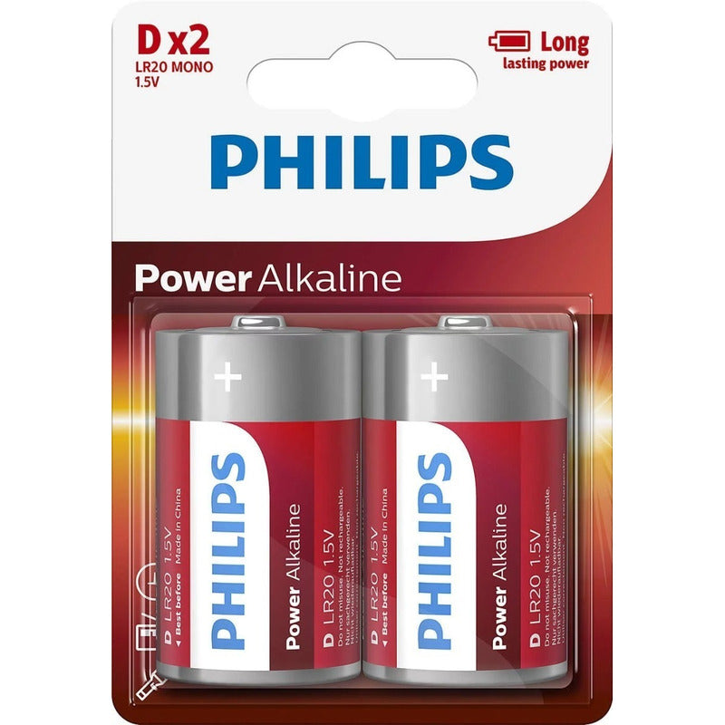 Pack X2 Pila Alcalina Philips Tamaño D. Gran Canal.