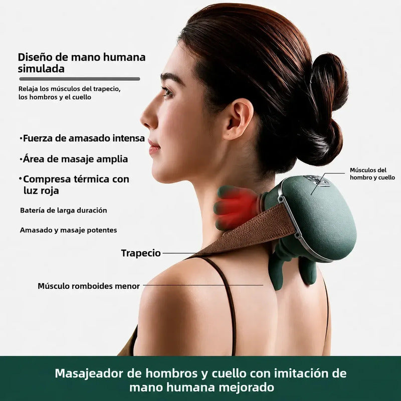 Masajeador Cervical Cuello Hombros Recargable Calor Manitos Verde Musgo