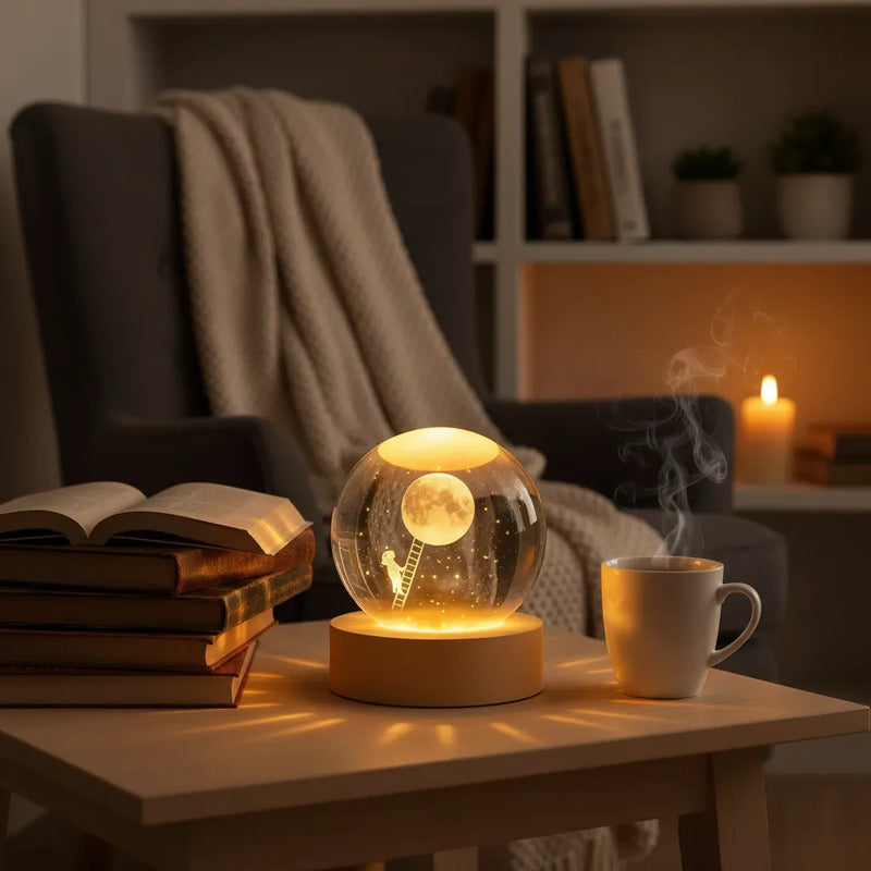 Lampara Veladora Bola Cristal Luz Led 3d Usb Madera Astronauta 2
