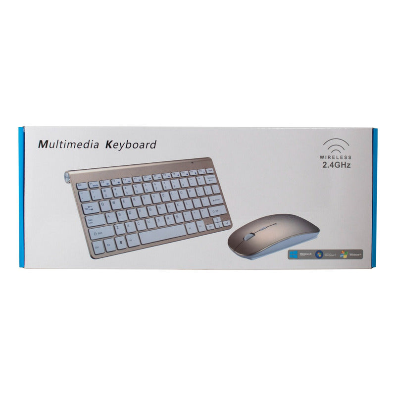 Mini Teclado Y Mouse Inalambrico Plateado