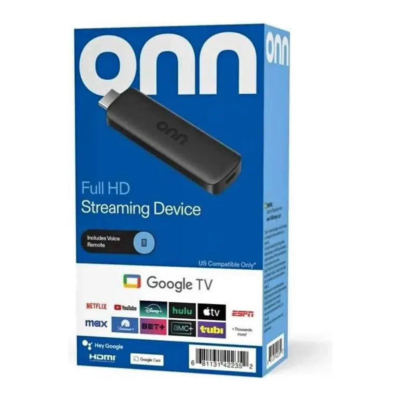 Chromecast Google Onn Full Hd 8 Gb 1,5 Gb Ram Control Remoto - Negro - De Voz