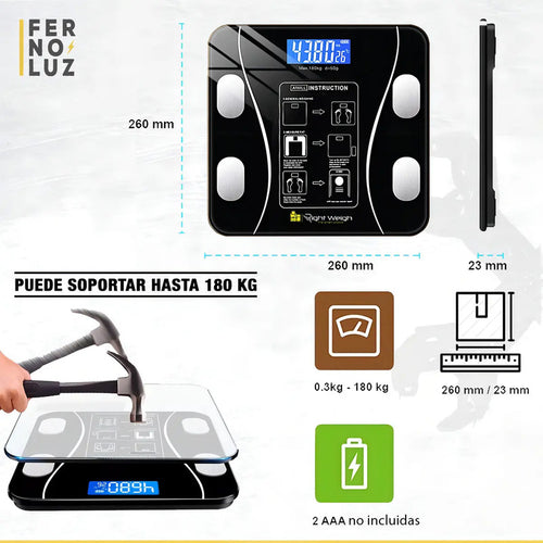 Balanza Digital Bluetooth Ultra Slim Hasta 180kg