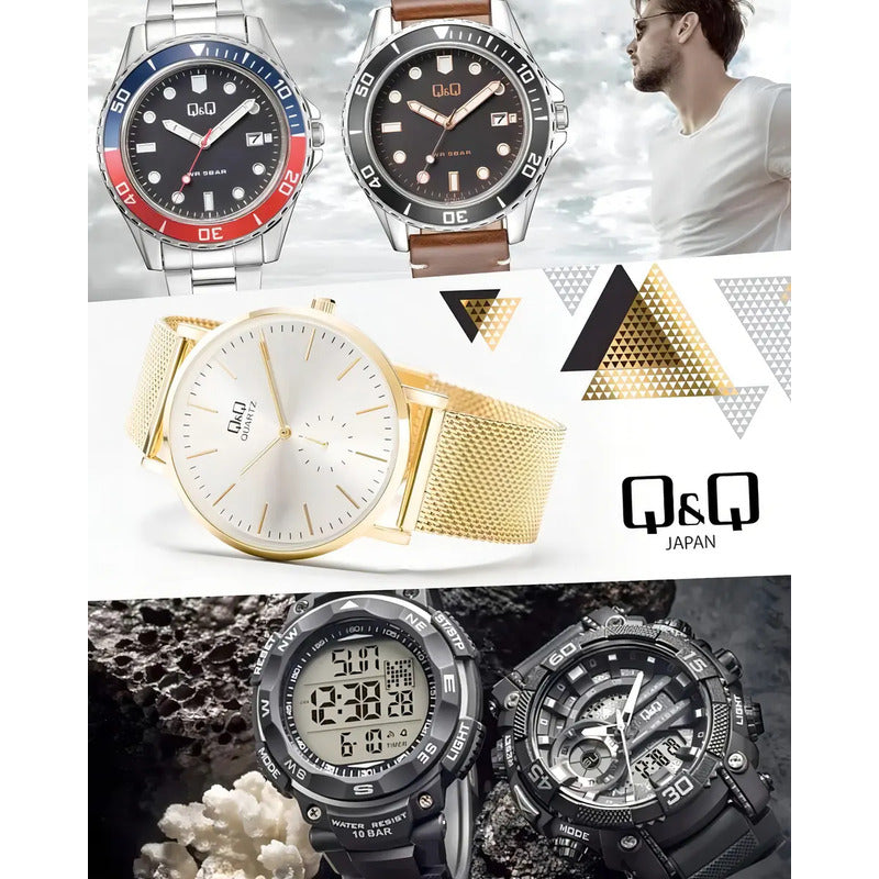 Reloj Q&q Metal Qb64j225y Plateado Negro