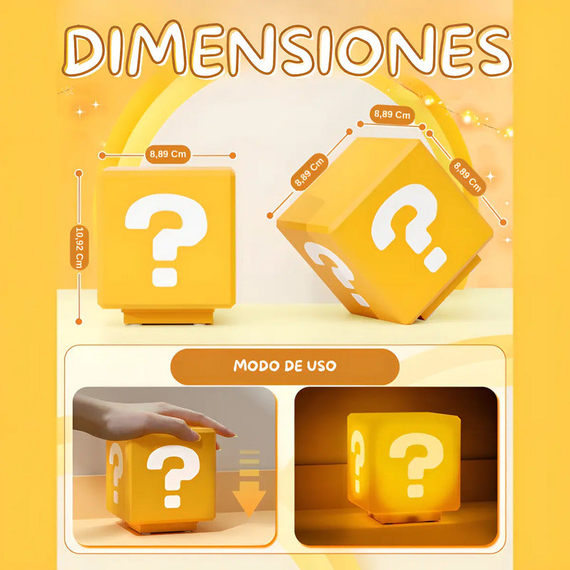 Lámpara De Mesa Mario Bros Cubo,led Luz De Noche Recargable Luz Nocturna De Signo De Interrogación 1w