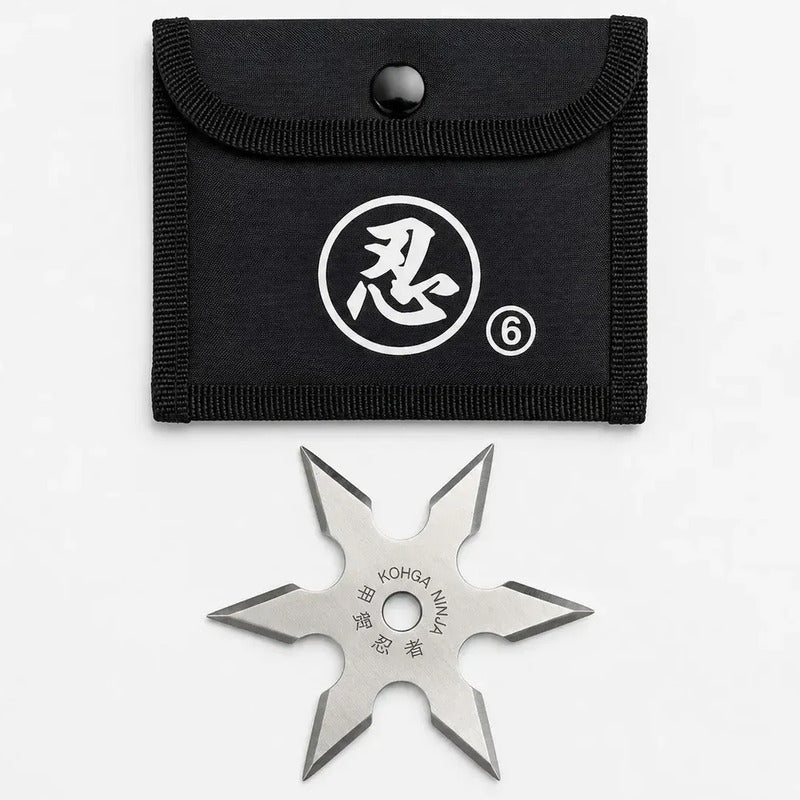 Estrella Lanzadora Ninja Shuriken De 6 Puntas Con Estuche Plateado