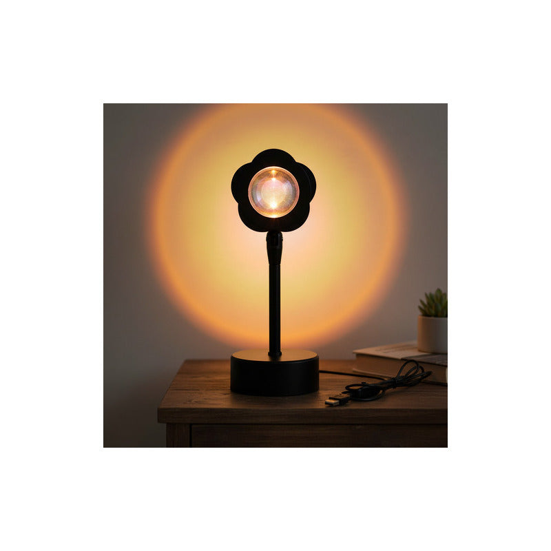 Lampara Mesa Escritorio Atardecer Sunset Flor Proyector Usb Negro