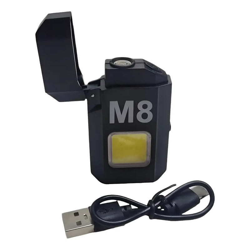 Linterna Led Encendedor M8 Eléctrico Recargable Tipo C Blanco Negro