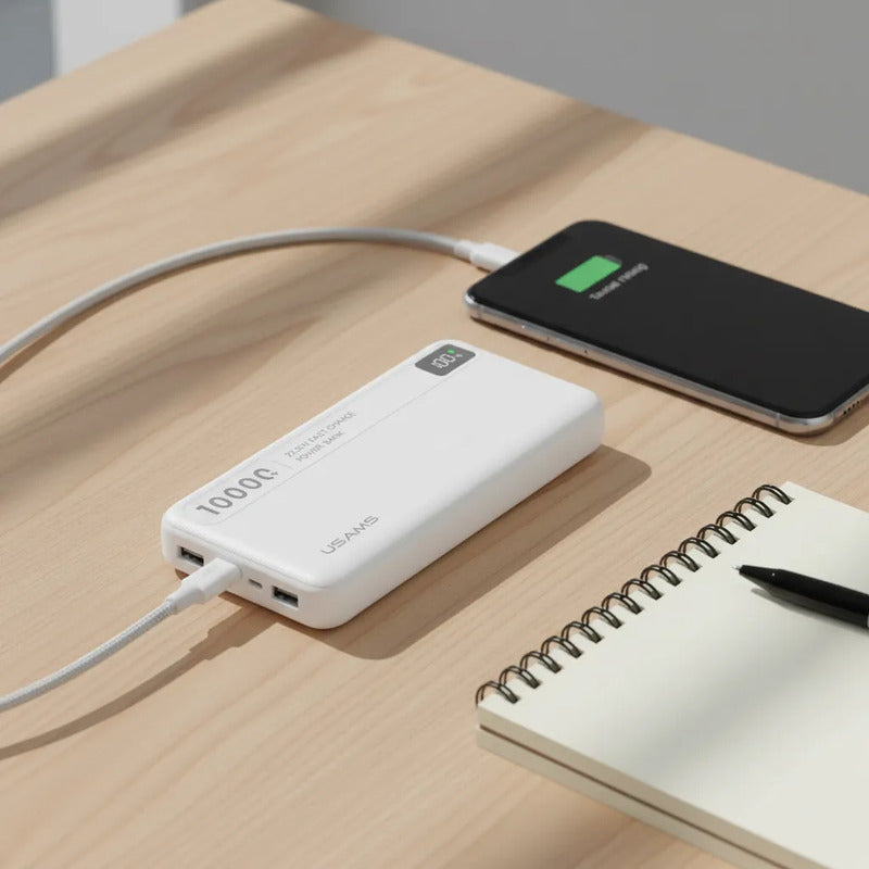 Cargador Portátil Usams Power Bank 10000 Mah Usb + Usb C Blanco