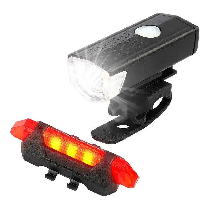 Kit Luces Led Delantera Y Trasera Bicicleta Recargable Usb Negro