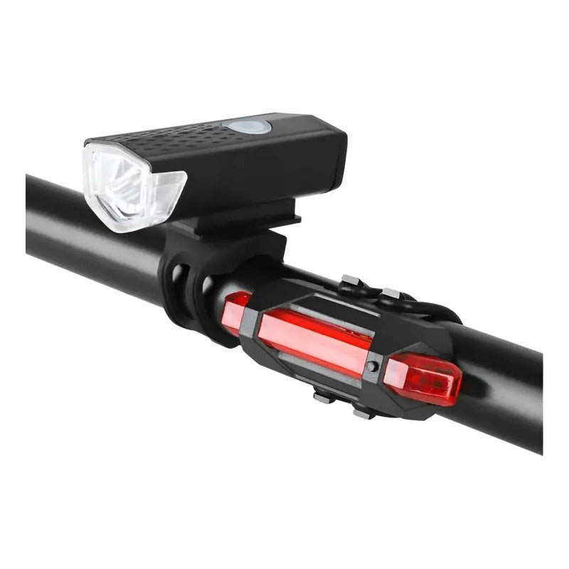 Kit Luces Led Delantera Y Trasera Bicicleta Recargable Usb Negro