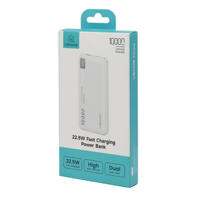 Cargador Portátil Usams Power Bank 10000 Mah Usb + Usb C Blanco