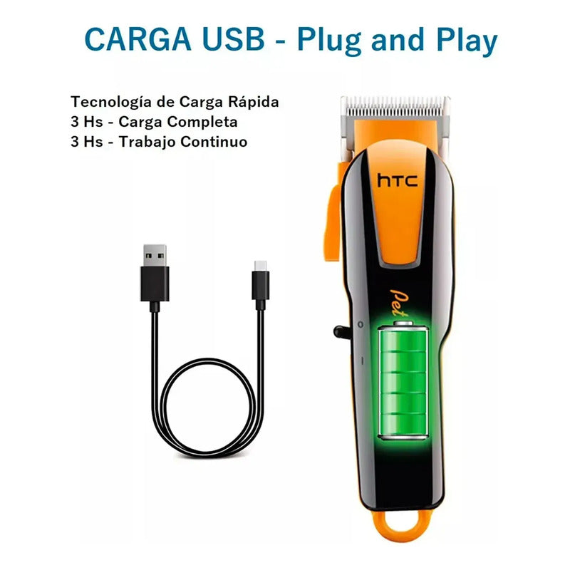 Maquina Corta Pelo Perro Mascota Inalambrica Htc Recargable Negro Y Amarillo