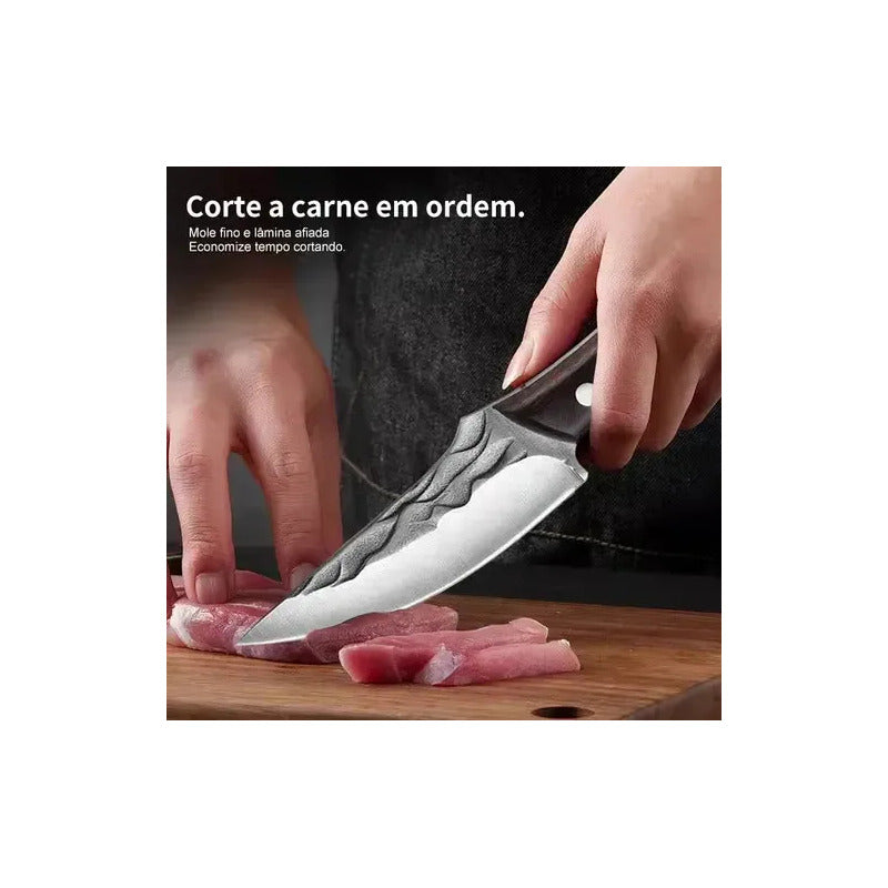 Cuchillo, Puñal Hoja Martillada Con Funda De Cuero Bordó