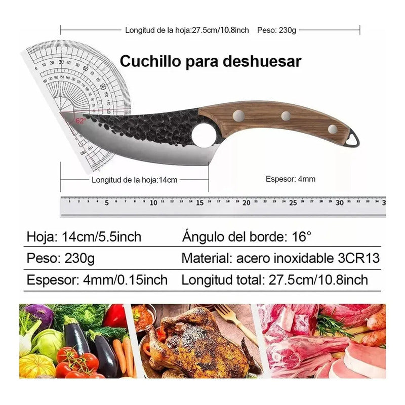 Cuchillo Chef De Cocina Hoja Martillada Con Funda Cuerina Negro
