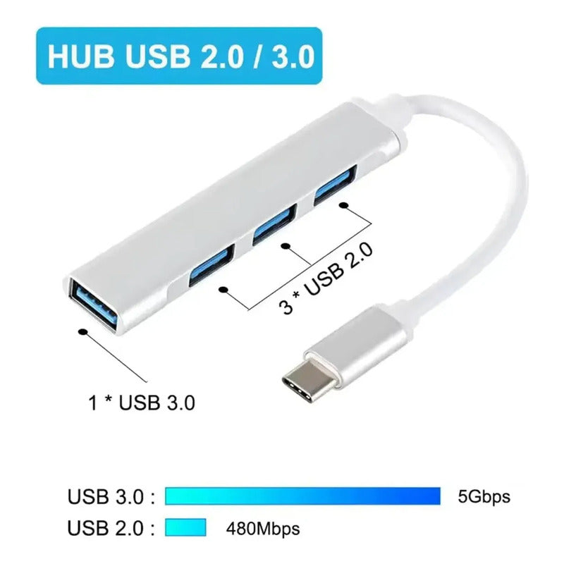 Hub Usb 3.0 Tipo C, Extensor Multifunción Usb De 4 Puertos Plateado