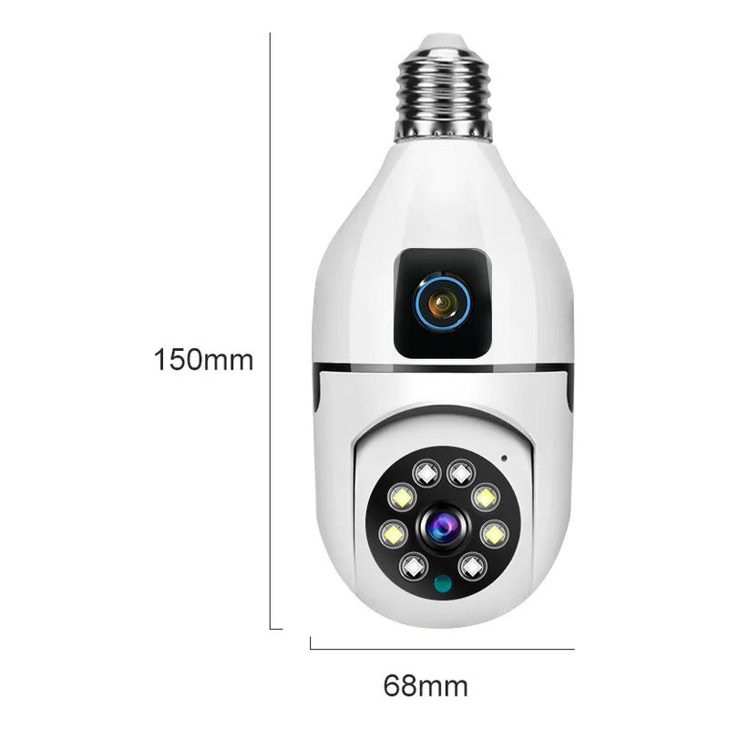 Cámara Seguridad Doble Lente 2mp Inalámbrica Wifi Rosca E27 Blanco