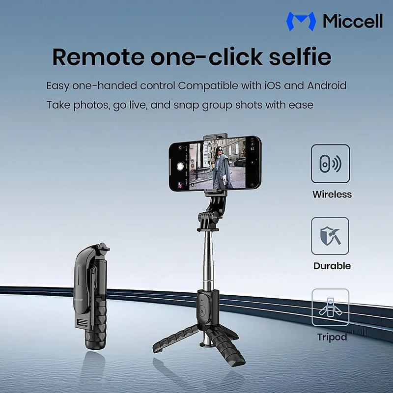Palo Selfie Extensible Blueooth Trípode Miccell Disparador Negro
