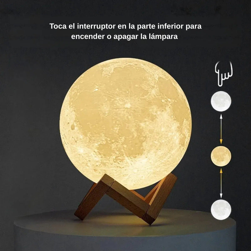 Veladora Lampara Luna 3d Cálida Recargable Táctil Luz Cálida