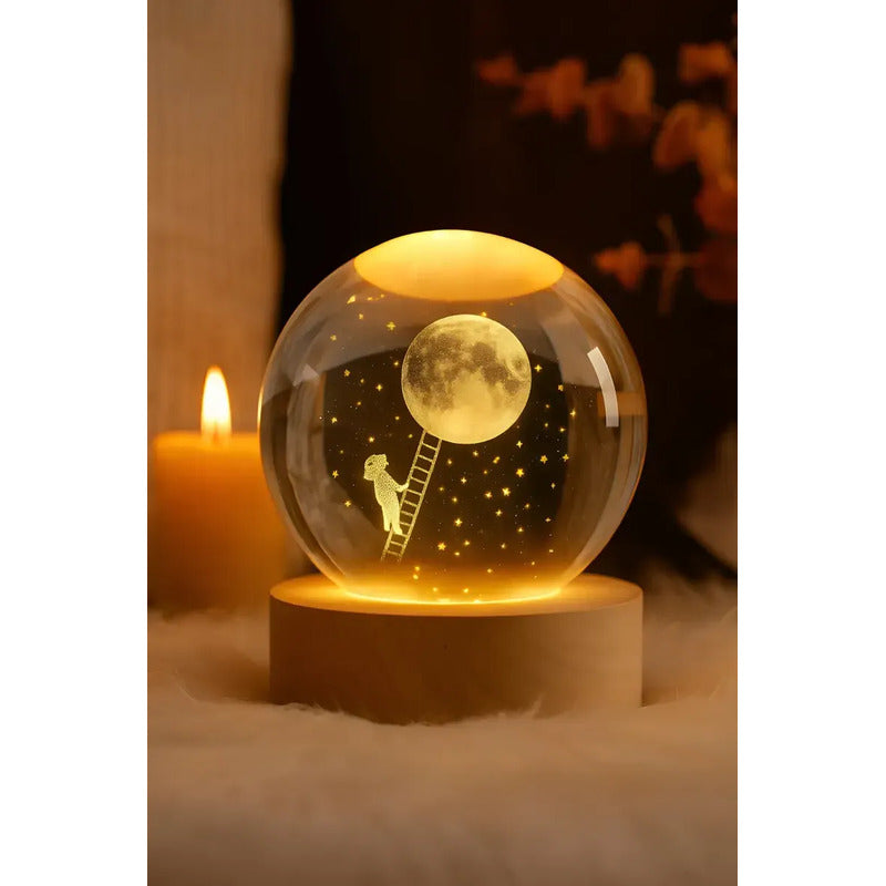 Lampara Veladora Bola Cristal Luz Led 3d Usb Madera Astronauta 2