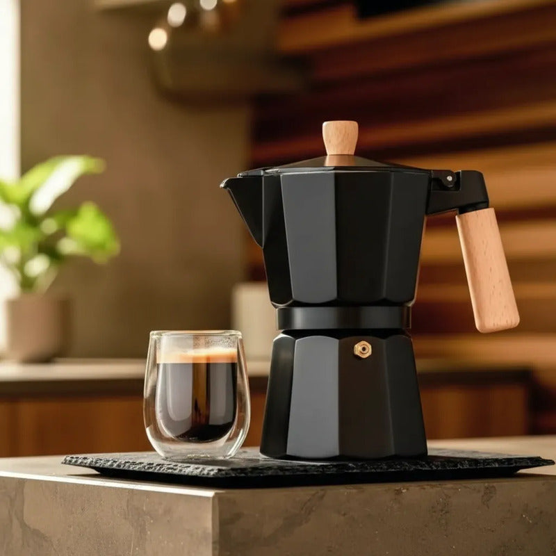 Cafetera Tipo Italiana 6 Tazas Cafe Expreso Negra Negro