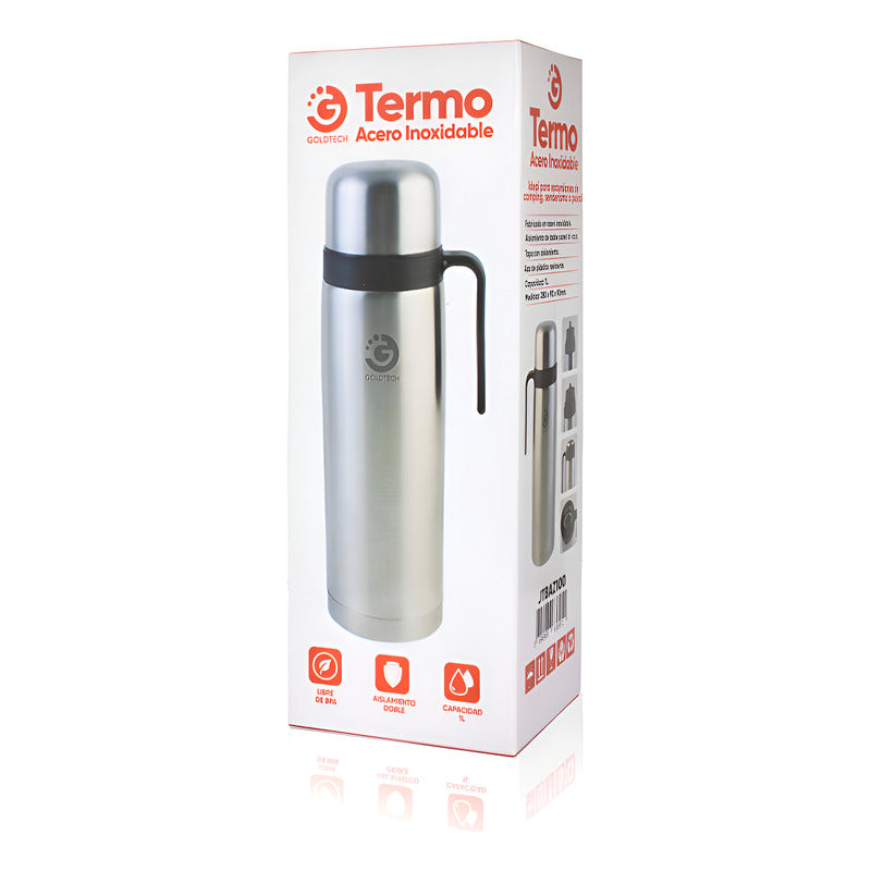 Termo Acero Inoxidable Goldtech. Gran Canal Plateado